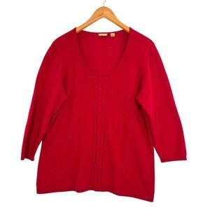Caslon Red 100% Cashmere Cable Knit Sweater Soft Scoop Neck‎ Women's 2X Luxury